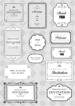Set of ornate vector frames and ornaments with sample text Stock Illustration