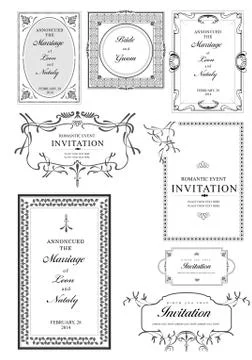 Set of ornate vector frames and ornaments with sample text. Perfect as invita Stock Illustration