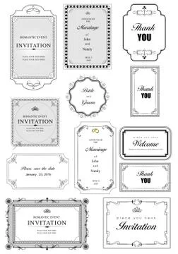 Set of ornate vector frames and ornaments with sample text. Perfect as invita Stock Illustration