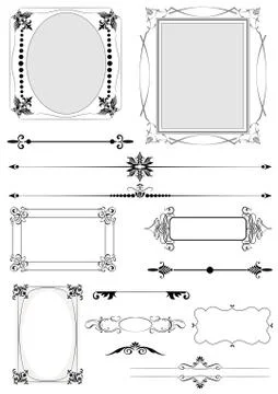 Set of ornate vector frames and ornaments with sample text. Perfect as invita Stock Illustration