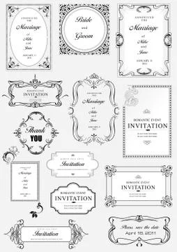 Set of ornate vector frames and ornaments with sample text. Perfect as invita Illustrazione stock