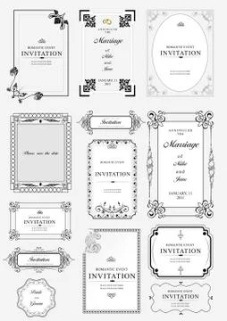 Set of ornate vector frames and ornaments with sample text. Perfect as invita Stock Illustration