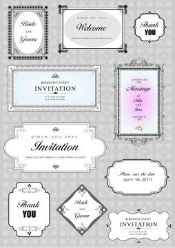 Set of ornate vector frames and ornaments with sample text. Perfect as invita Stock Illustration