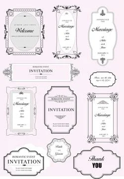 Set of ornate vector frames and ornaments with sample text. Perfect as invita Illustrazione stock