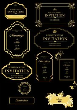 Set of ornate vector frames and ornaments with sample text. Perfect as invi.. Stock Illustration