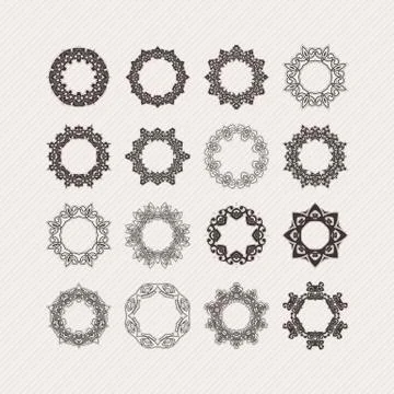 Set of ornate vector mandala borders and frames. Gothic lace tattoos. Celtic  스톡 일러스트