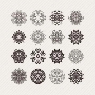 Set of ornate vector mandala symbols. Gothic lace tattoo. Celtic weave with s Stock Illustration