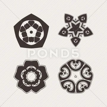 Set of ornate vector mandala symbols. Gothic lace tattoo. Celtic weave with s Stock Illustration