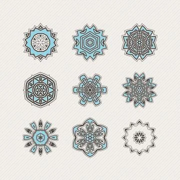 Set of ornate vector mandala symbols. Gothic lace tattoo. Celtic weave with s Stock Illustration