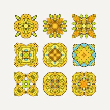 Set of ornate vector mandala symbols. Mehndi lace tattoo. Oriental weave with Stock Illustration