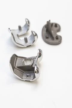 Set of orthopedic knee replacement implants on white background Stock Photos