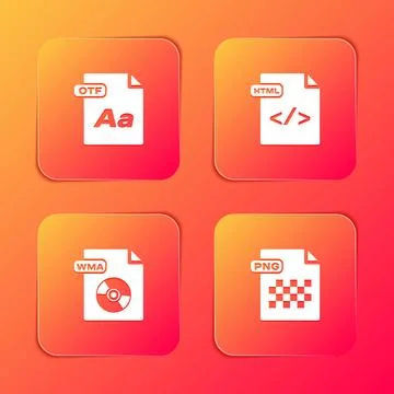 Set OTF file document, HTML, WMA and PNG icon. Vector Illustrazione stock