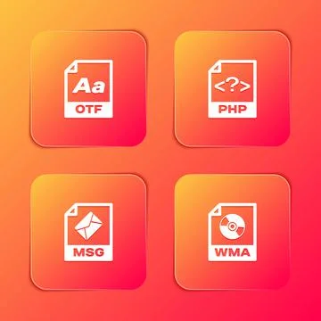 Set OTF file document, PHP, MSG and WMA icon. Vector Stock Illustration