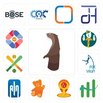 Set of otter, continuous improvement, pizza place, , ain, pole vault, fantasy Free Stock Illustration