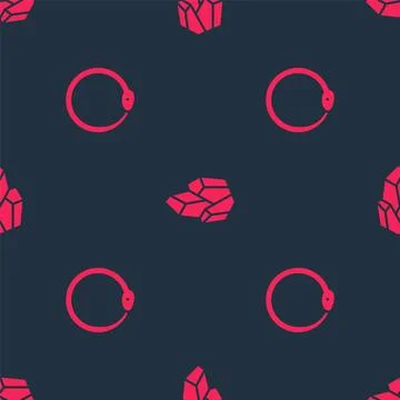 Set Ouroboros and Magic stone on seamless pattern. Vector Illustrazione stock