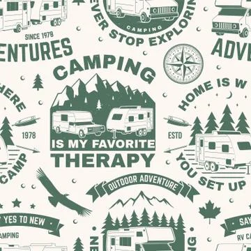 Set of outdoor adventure seamless pattern, background. Vector. Seamless camping Stock Illustration