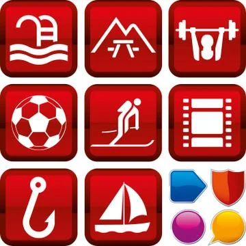 Set of outdoor icons on square buttons. Geometric style. Stock Illustration