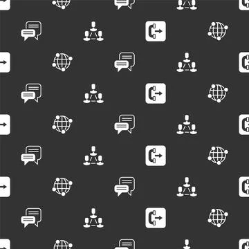 Set Outgoing call phone, Global technology, Speech bubble chat and Employee.. Illustrazione stock