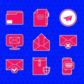 Set Outgoing mail, Envelope with shield, Chat messages notification on phon.. Stock Illustration
