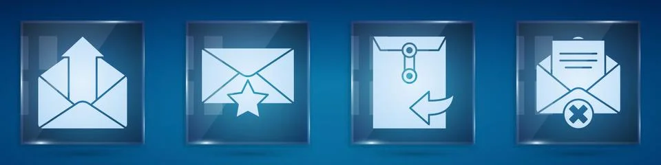 Set Outgoing mail, Envelope with star, Envelope and Delete envelope. Square Stock Illustration