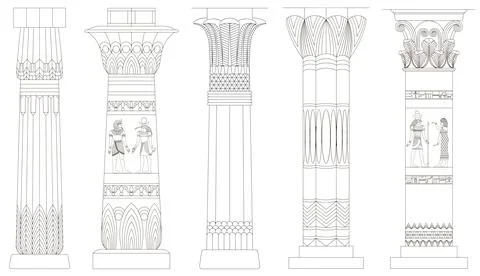 Set of outline ancient Egyptian columns Stock Illustration