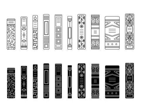 A set of outline and simple style spines of books in retro style, classic edi Stock Illustration