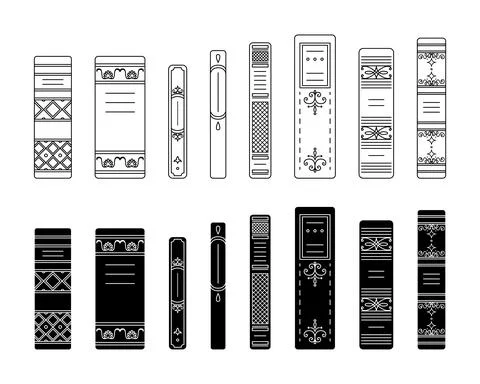 A set of outline and simple style spines of books in retro style, classic edi Illustrazione stock
