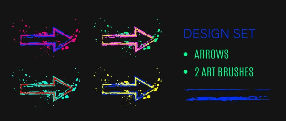 Set of outline arrow, pointer icons, art brushes Stock Illustration