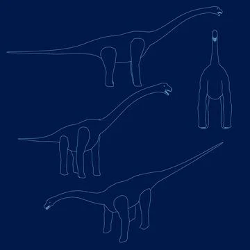 Set Outline of brachiosaurus dino. Extinct dinosaur of ancient jurassic period. Illustrazione stock