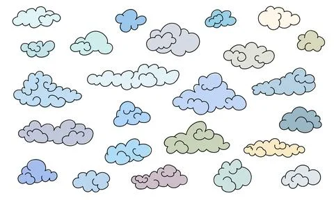 Set of outline clouds in line-art style. Simple vector illustration. Stock Illustration