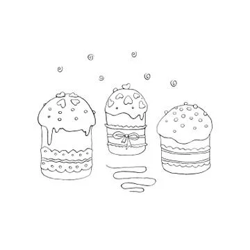 Set of Outline Easter cakes or sweet bread or Paska. Simple hand drawn illust 스톡 일러스트