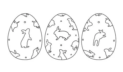 Set of outline easter egg with rabbit pattern. Happy easter day. Stock Illustration