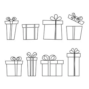 Set of outline gift boxes collection Stock Illustration