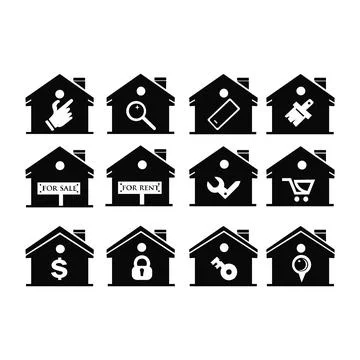 Set of outline Home Icon Stock Illustration