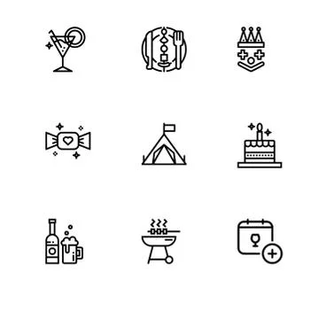 Set outline icon EPS 10 vector format.  Transparent background. Party and eve Stock Illustration