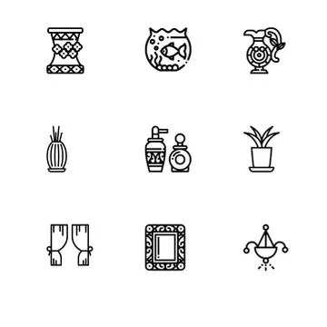 Set outline icon EPS 10 vector format.  Transparent background. Home decorati Stock Illustration