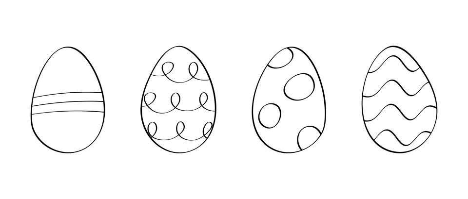 Set outline patterned Eggs. Coloring happy Easter. Hand drawn pencil contour Stock Illustration