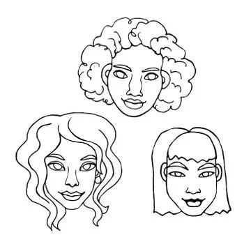 Set of Outline people faces . Hand drawn heads of a man, woman, kid, boy or g Stock-Illustration