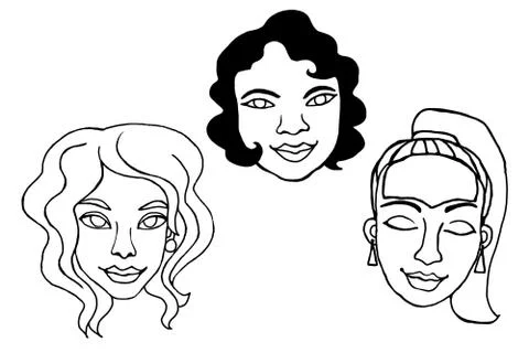Set of Outline people faces . Hand drawn heads of a man, woman, kid, boy or g Stock-Illustration