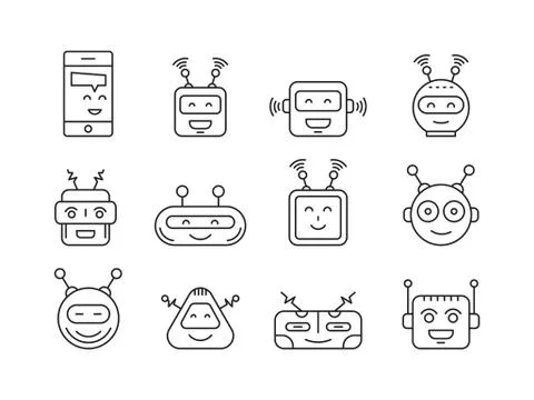 Set outline robot icons Stock Illustration