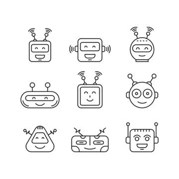 Set outline robot icons Stock Illustration