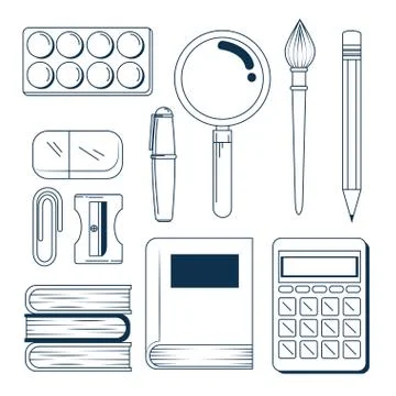 Set of outline school elementary supplies 스톡 일러스트