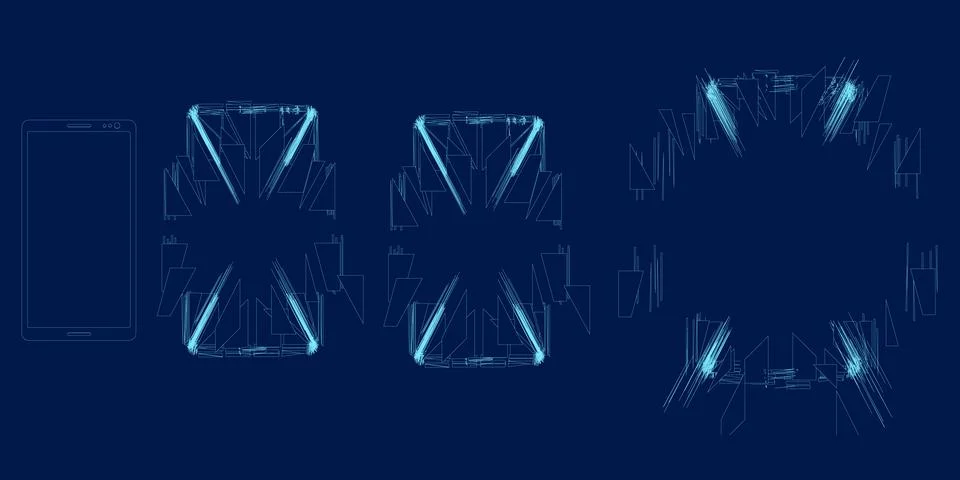 Set of outline Smartphone sequence explosion. Vector illustration. Cracked phone Stock Illustration