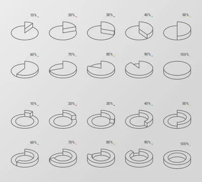 Set of outline style isometric circle diagrams Stock Illustration