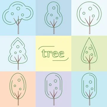 Set outline trees icons Stock Illustration
