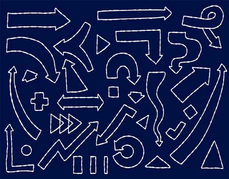 Set outline white arrows doodle.Vector illustration design element set. Illustrazione stock