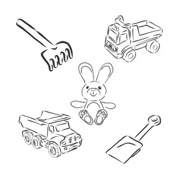 Set of outlined baby's toys elements.Vector illustration. children's toy vect Illustrazione stock