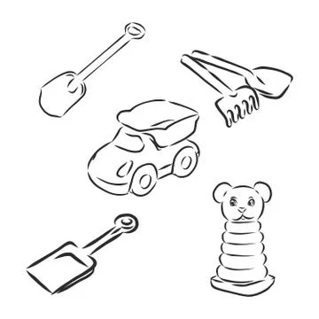 Set of outlined baby's toys elements.Vector illustration. children's toy vect Illustrazione stock