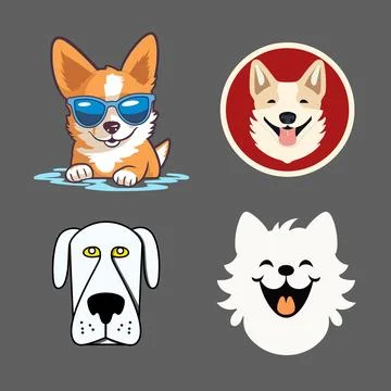Set of outlined cute and simple dog heads Stock Illustration