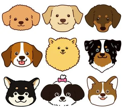 Set of outlined cute and simple dog heads Stock Illustration
